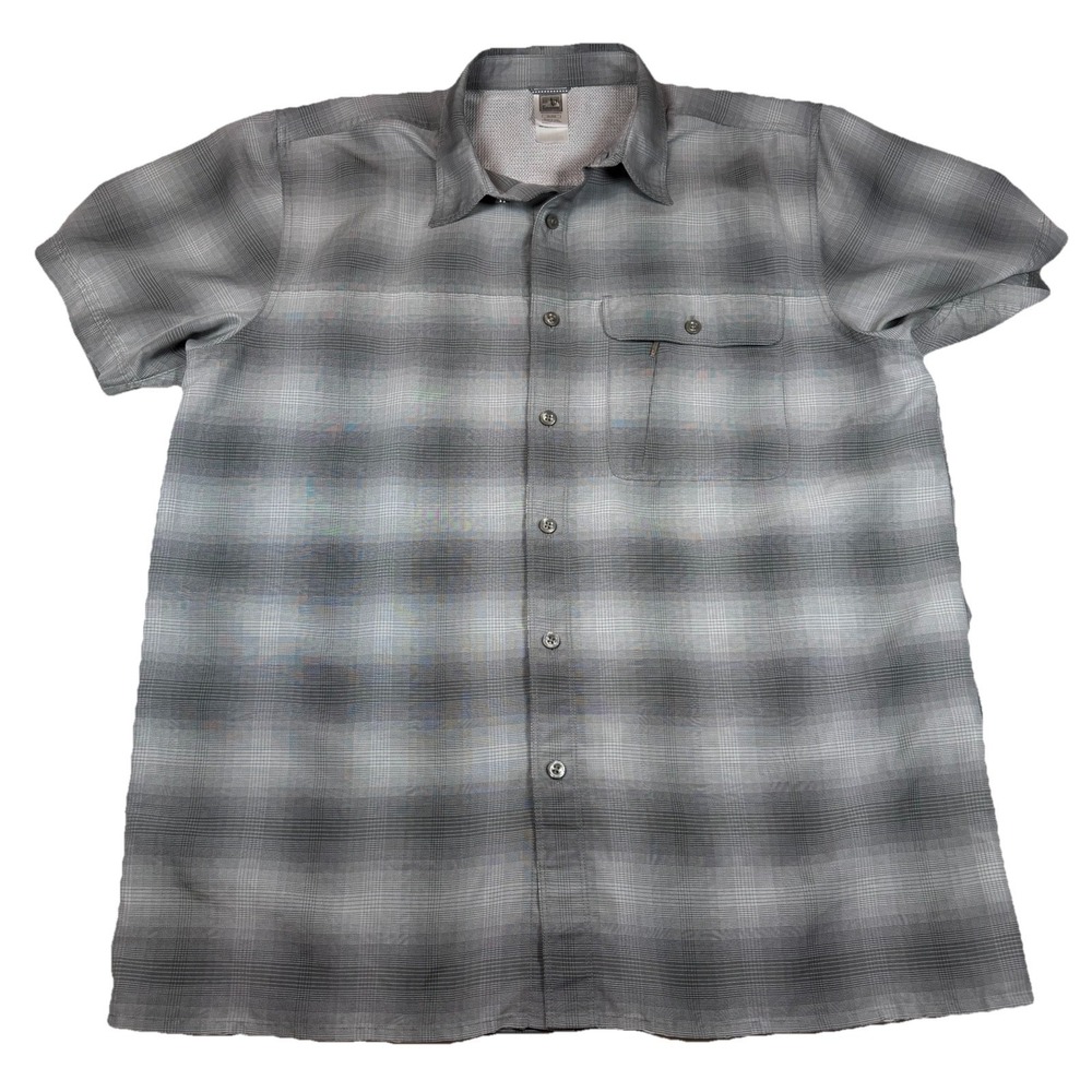 The North Face SS Casual Button Up Men's XL Grey Black Plaid RN# 61661 GUC